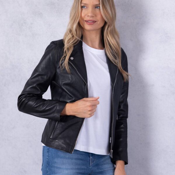 Lakeland Leather Women's 'Newland' Centre Zip Leather Biker Jacket in Black | Size: 10
