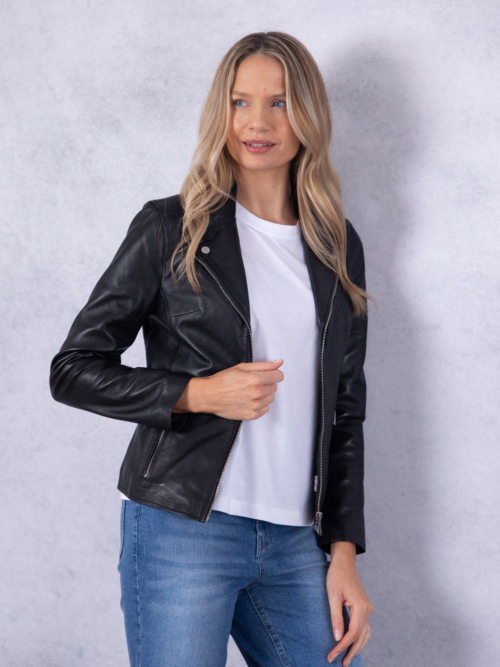 Lakeland Leather Women's 'Newland' Centre Zip Leather Biker Jacket in Black | Size: 10