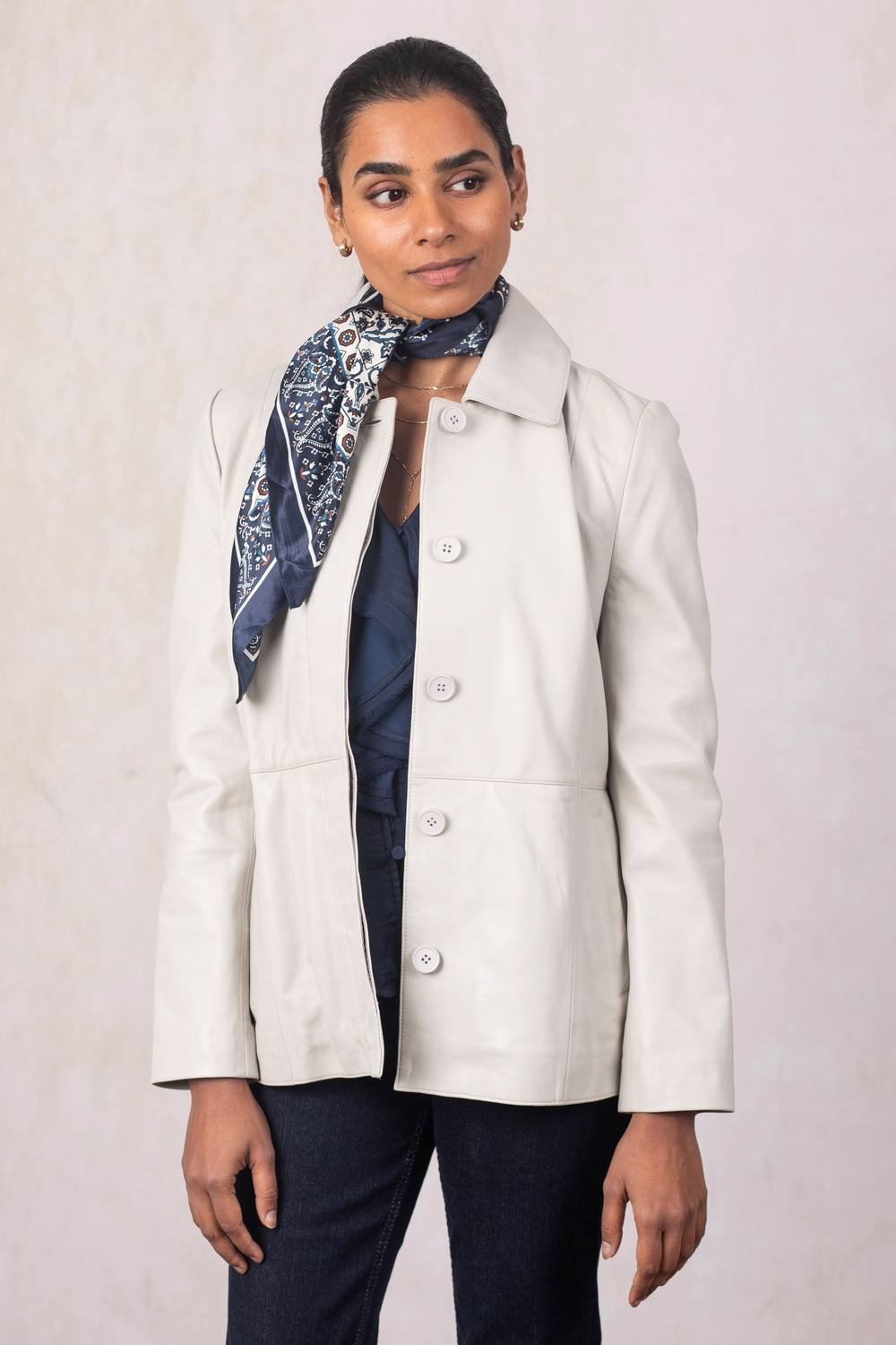 Lakeland Leather Women's Mawbray' Collared Leather Jacket in Off White | Size: 12