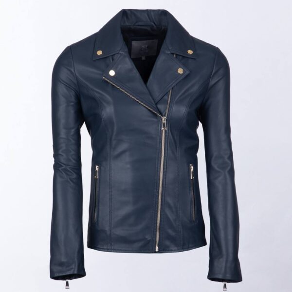 Lakeland Leather Women's 'Knotts' Leather Biker Jacket in Navy | Size: 22