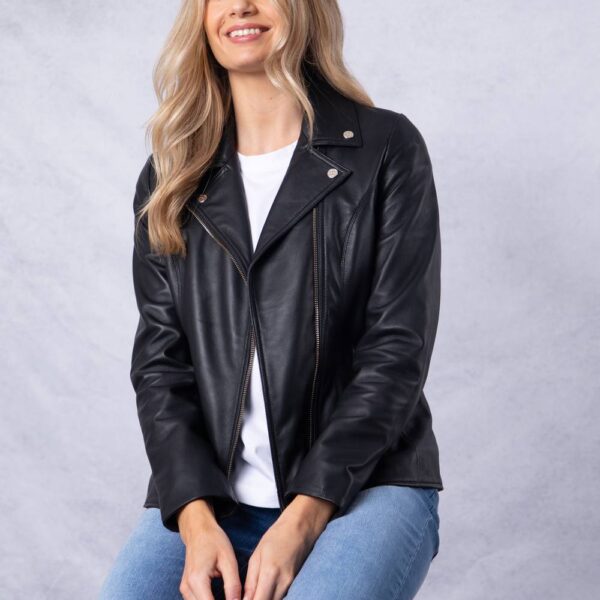 Lakeland Leather Women's 'Knotts' Leather Biker Jacket in Black | Size: 12