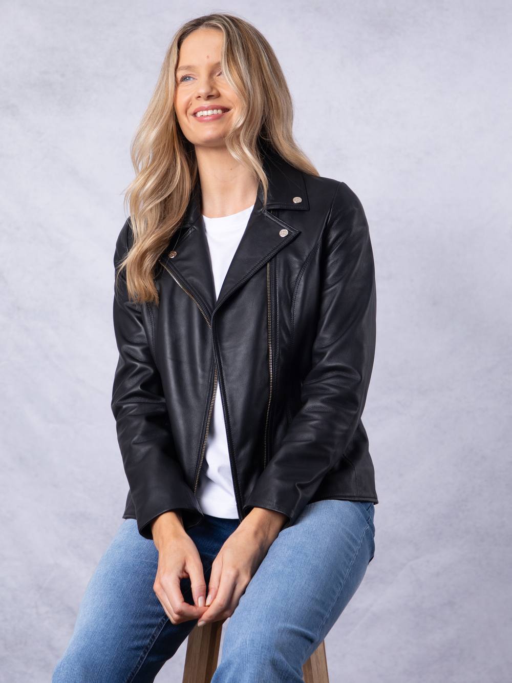 Lakeland Leather Women's 'Knotts' Leather Biker Jacket in Black | Size: 22