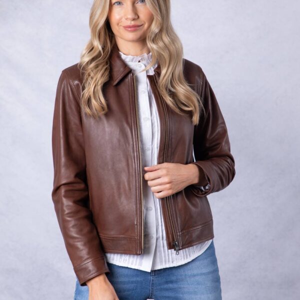 Lakeland Leather Women's 'Crosthwaite' Collared Leather Jacket in Chocolate | Size: 14