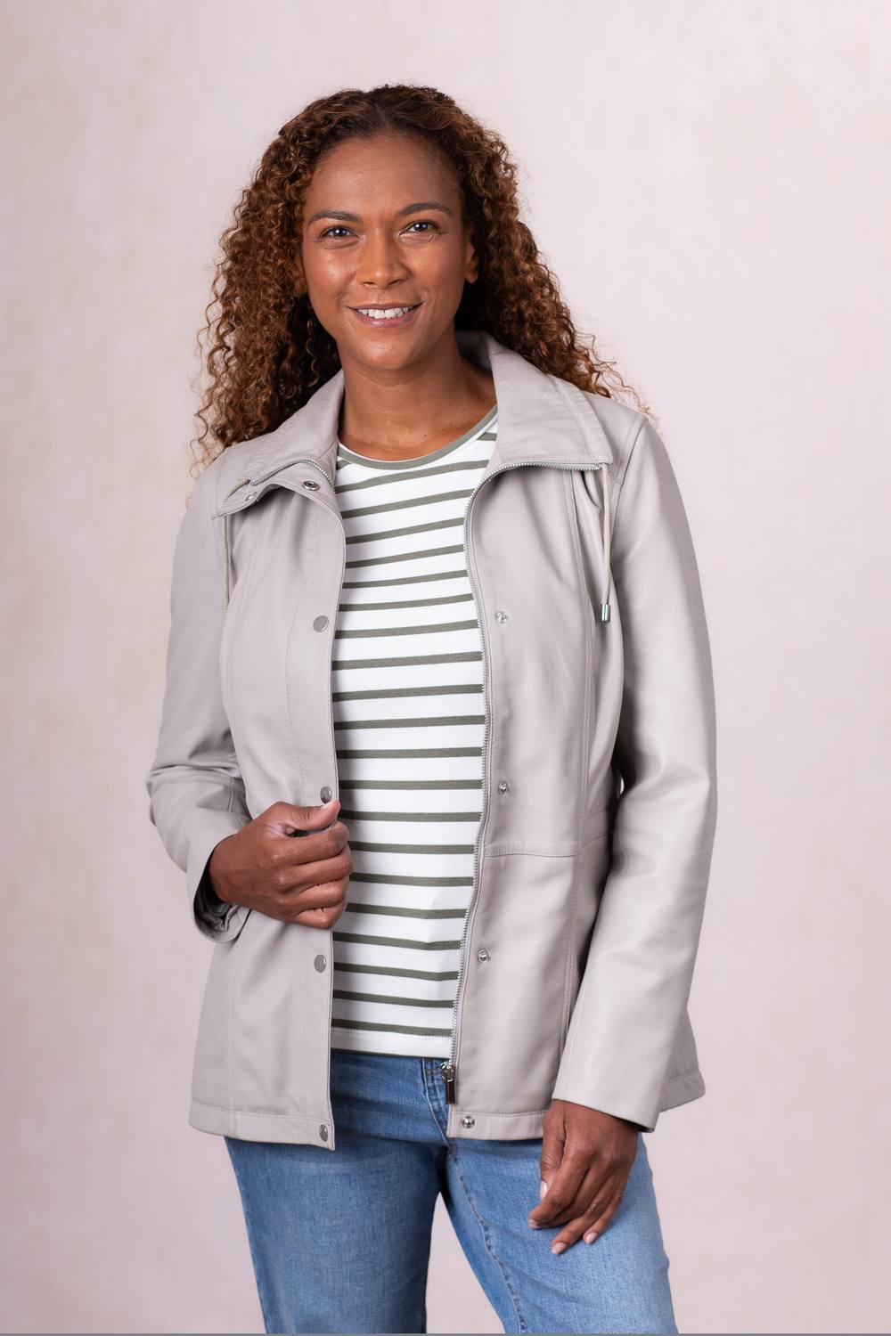 Lakeland Leather Women's 'Leithwaite' Leather Field Jacket in Grey | Size: 12