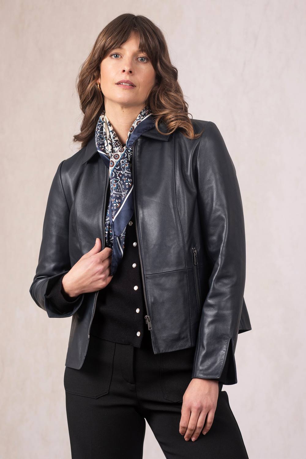 Lakeland Leather Women's 'Fairnam' Collared Leather Jacket in Navy | Size: 10