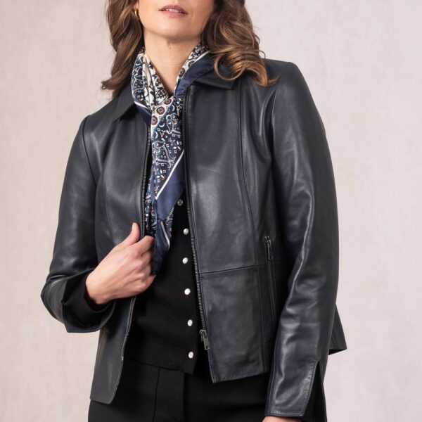 Lakeland Leather Women's 'Fairnam' Collared Leather Jacket in Navy | Size: 12