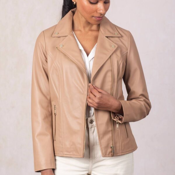 Lakeland Leather Women's 'Knotts' Leather Biker Jacket in Camel | Size: 18