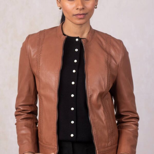Lakeland Leather Women's 'Annaside' Leather Jacket in Tan | Size: 18
