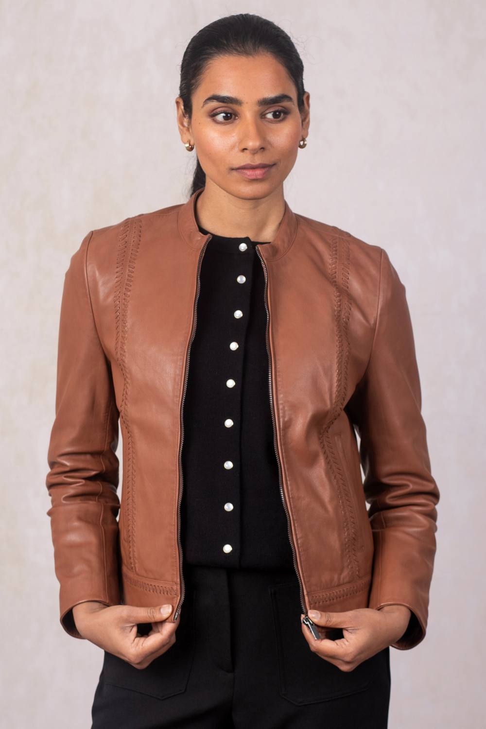 Lakeland Leather Women's 'Annaside' Leather Jacket in Tan | Size: 18