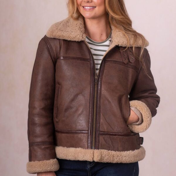 Lakeland Leather Women's 'Cawford' Shearling Aviator Jacket in Brown | Size: 16