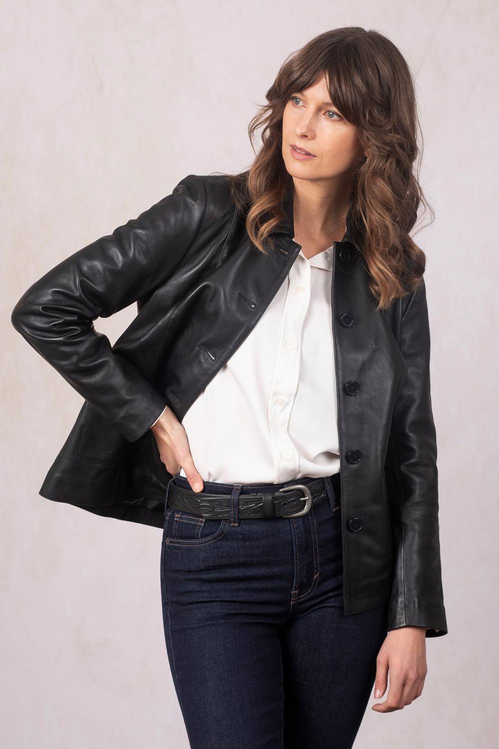 Lakeland Leather Women's 'Borrowdale' Collared Leather Jacket in Black | Size: 16