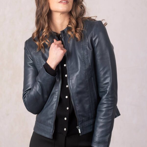 Lakeland Leather Women's 'Annaside' Leather Jacket in Navy | Size: 8