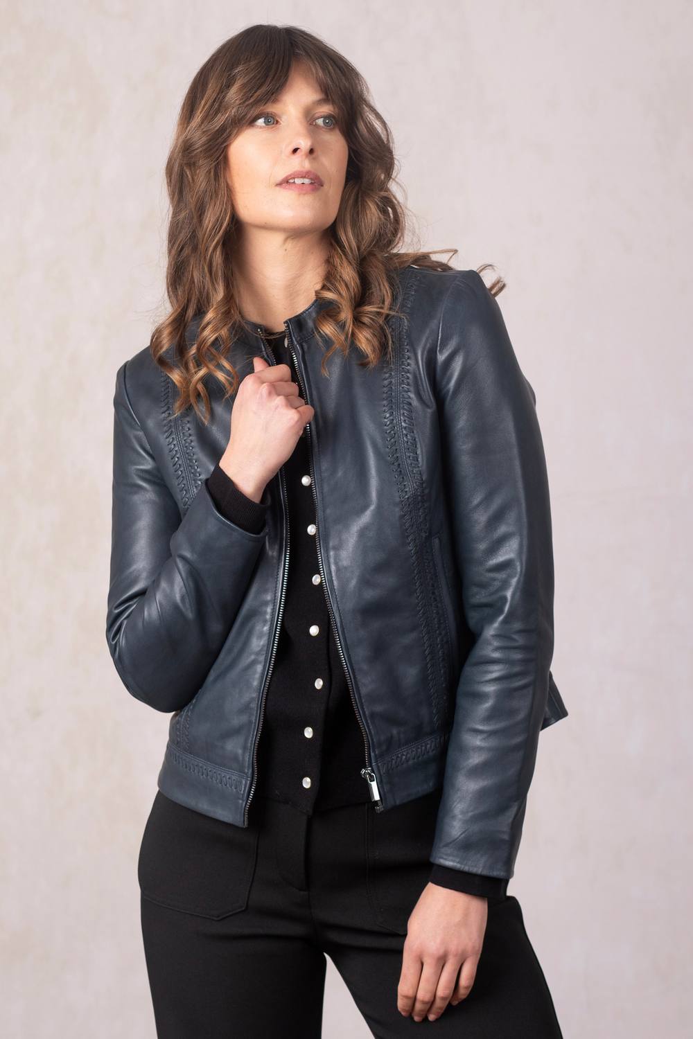 Lakeland Leather Women's 'Annaside' Leather Jacket in Navy | Size: 16