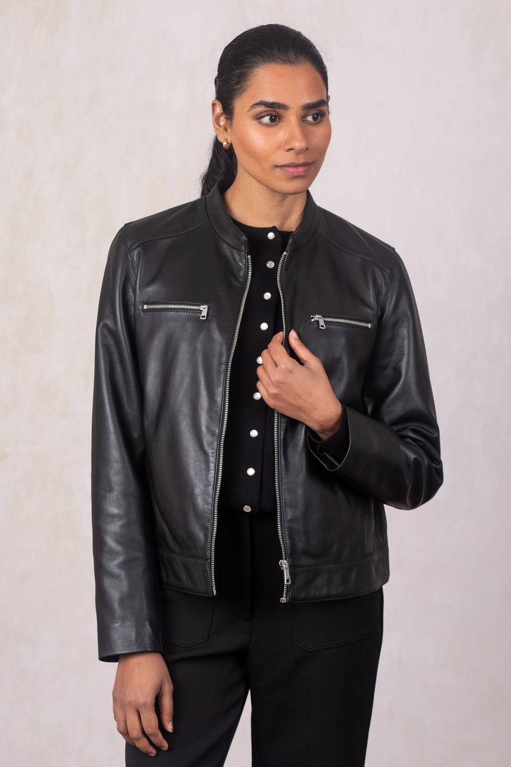 Lakeland Leather Women's 'Forswick' Leather Racer Jacket in Black | Size: 12