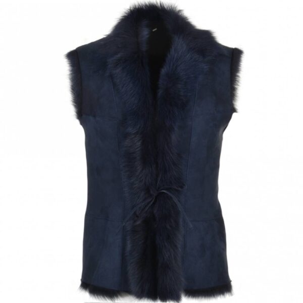 Ashwood Leather Women's 'Kashmina' Reversible Toscana Real Sheepskin Suede Leather Gilet in Dark Navy | Size: 20