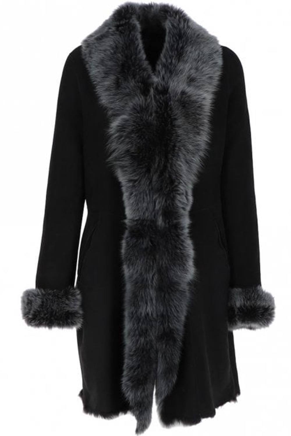 Ashwood Leather Women's Three Quarter Length Toscana Suede Leather Coat in Black | Size: 14