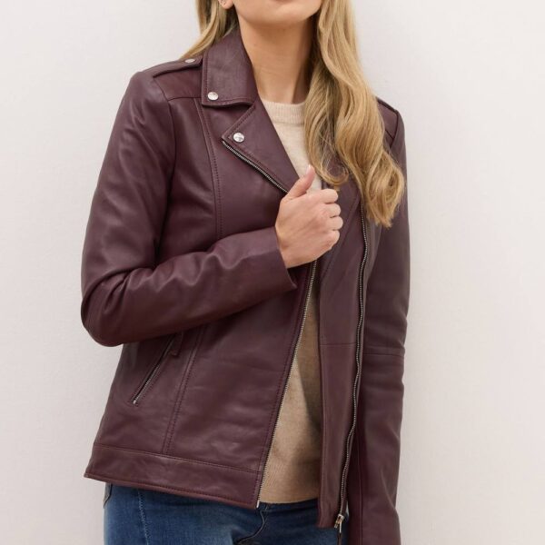 Long Tall Sally Women's Tall Premium Leather Jacket in Burgundy | Size: 8