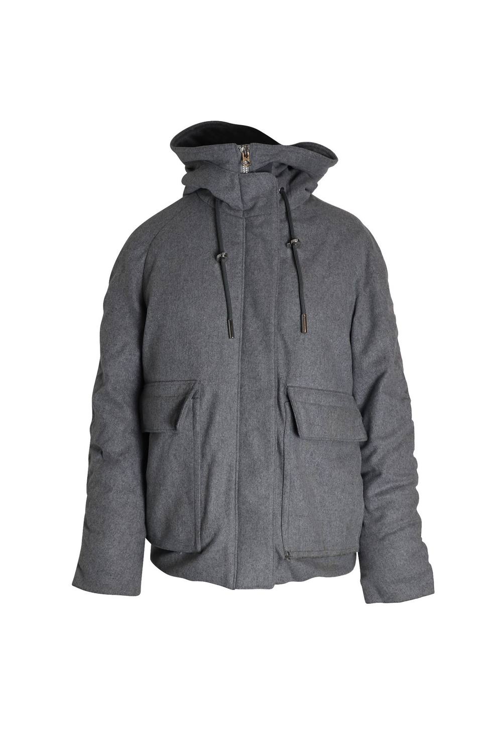 Acne Studios Women's Preloved Asa Puffed Hooded Winter Jacket in Grey Wool | Size: 34