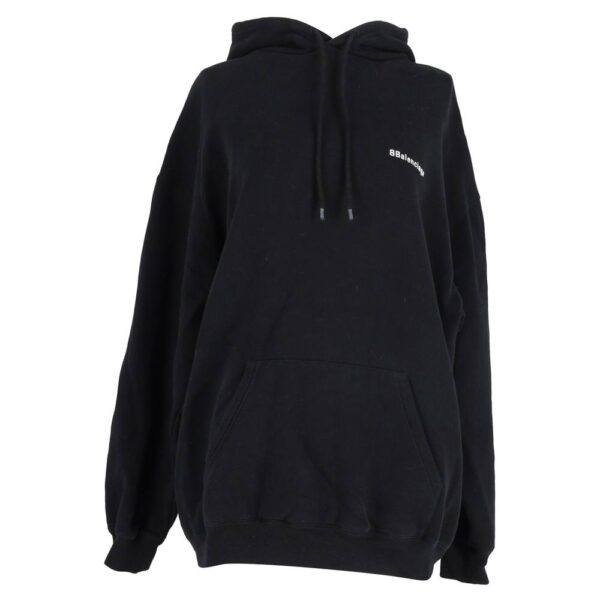 Balenciaga Women's Preloved Logo Print Hoodie in Black Cotton | Size: Large