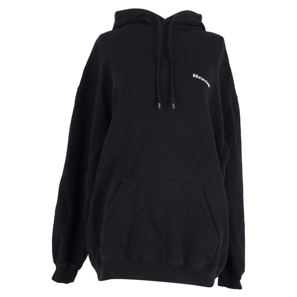 Balenciaga Women's Preloved Logo Print Hoodie in Black Cotton | Size: Large