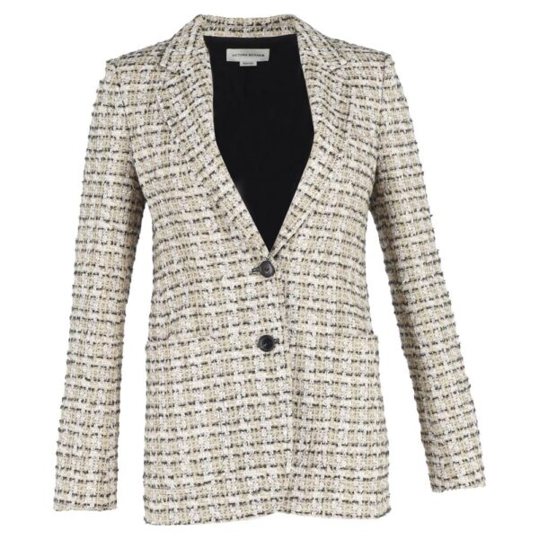 Victoria Beckham Women's Preloved Single-Breasted Blazer in Beige Cotton Tweed | Size: 34