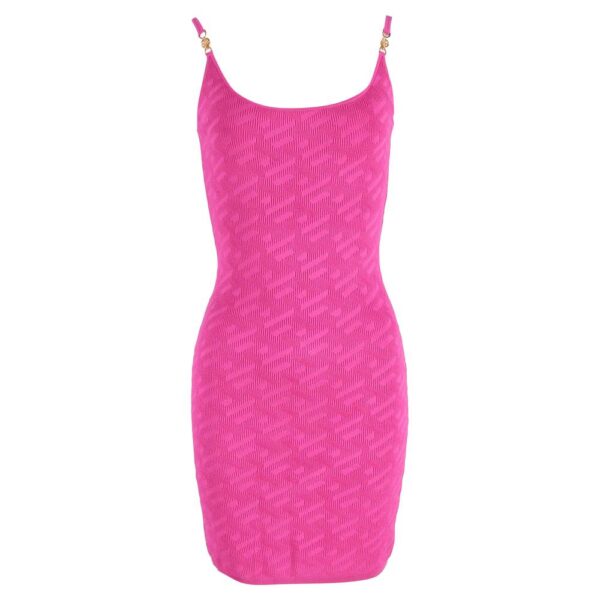 Gianni Versace Women's Preloved Mini La Greca Medusa Knitted Dress in Pink Viscose | Size: Small