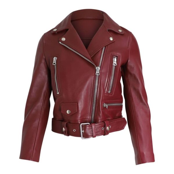 Acne Studios Women's Preloved Biker Jacket in Red Leather in Burgundy | Size: 30