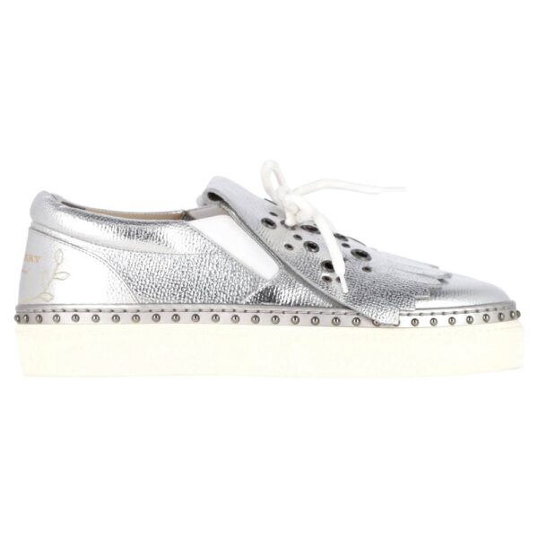 Burberry Women's Preloved Kiltie Fringe Detail Slip On Sneakers Metallic Silver Leather in Metallic Gold | Size: 7.5