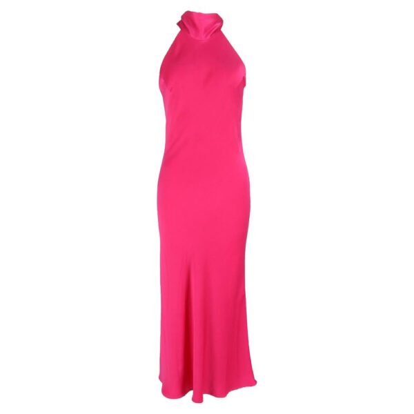 Galvan Women's Preloved Sienna Sleeveless Turtleneck Bow-Back Dress In Pink Satin in Rose | Size: 38