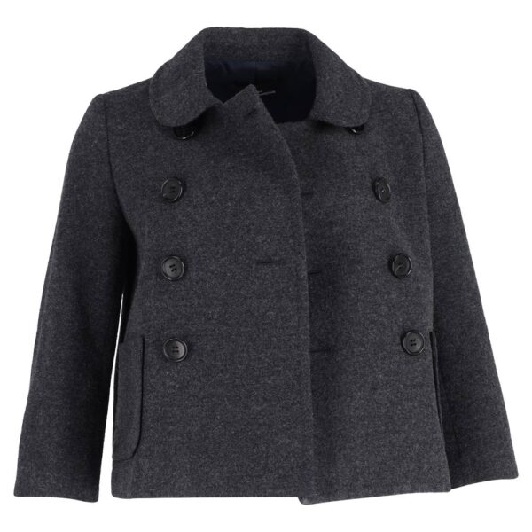 Comme Des Garcons Women's Preloved Double-Breasted Short Jacket in Grey Wool | Size: 34