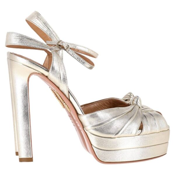 Aquazzura Women's Preloved Atelier Plateau 145mm Sandal Heels in Silver Leather | Size: 6