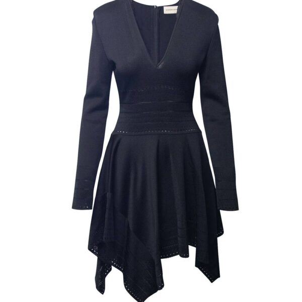 Alexandre Vauthier Women's Preloved Waterfall Hem Dress in Black Viscose | Size: 36