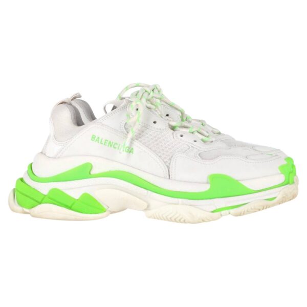 Balenciaga Women's Preloved Triple S Sneakers in White & Neon Green Polyester | Size: 8