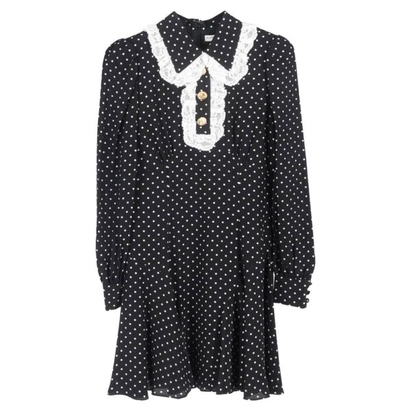 Alessandra Rich Women's Preloved Polka Dot Mini Long Sleeve Dress in Black Silk | Size: 32