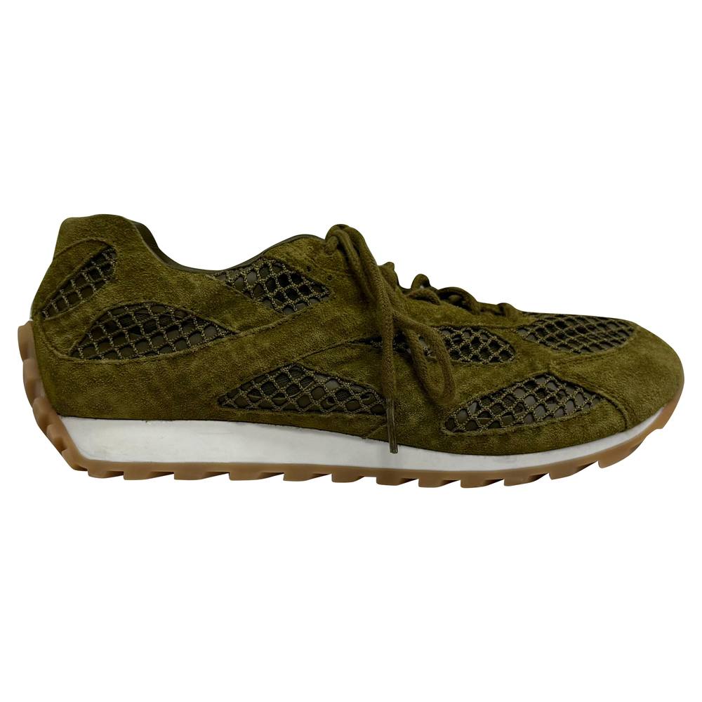 Bottega Veneta Women's Preloved Orbit Sneakers in Olive Suede | Size: 7
