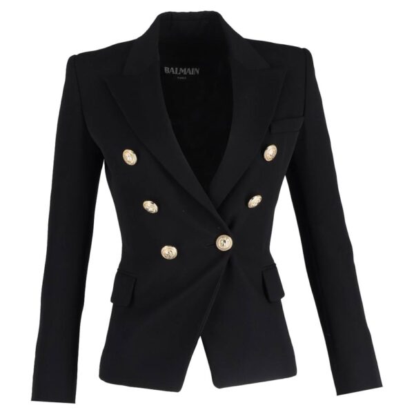 Balmain Women's Preloved Double-Breasted Blazer in Black Wool | Size: 32