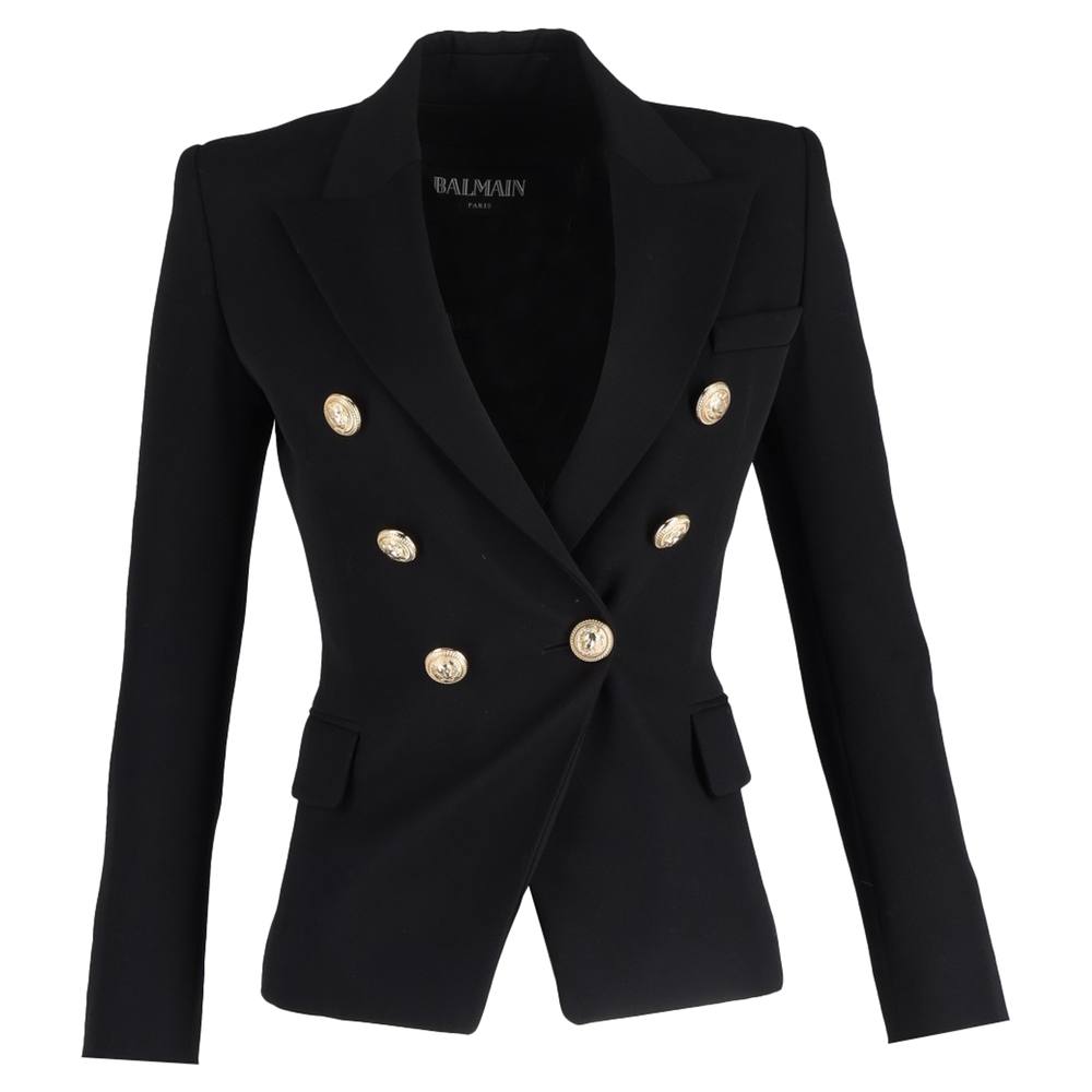 Balmain Women's Preloved Double-Breasted Blazer in Black Wool | Size: 32