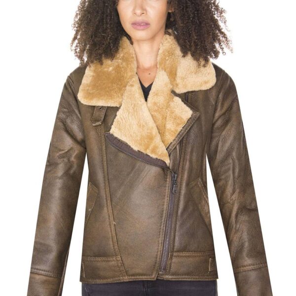 Infinity Leather Women's B3 Sheepskin Leather Flying Jacket-Bergamo in Brown | Size: 10
