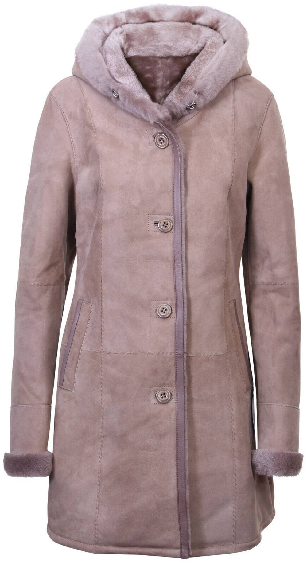 Infinity Leather Women's Suede Merino Sheepskin Parka Coat-Tripoli in Taupe | Size: 10