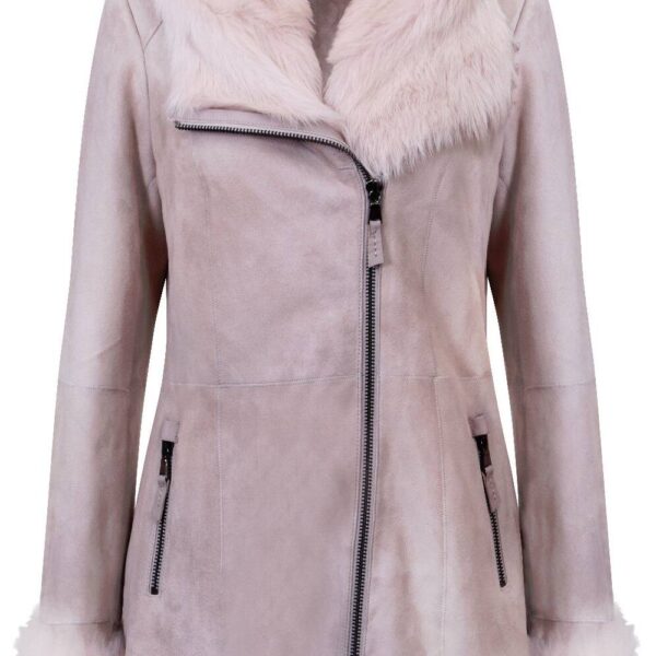 Infinity Leather Women's Suede Merino Sheepskin Coat-Samara in Grey | Size: 20