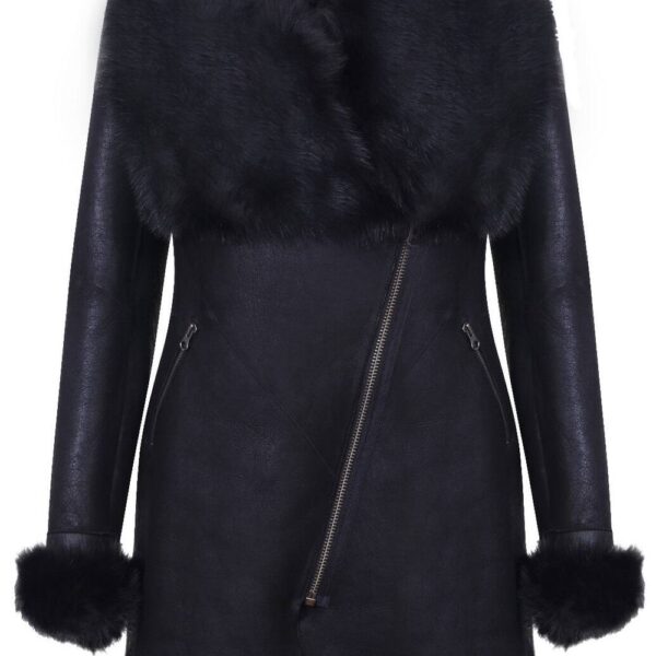 Infinity Leather Women's Merino Shearling Coat with Toscana Collar-Fortaleza in Black | Size: 20
