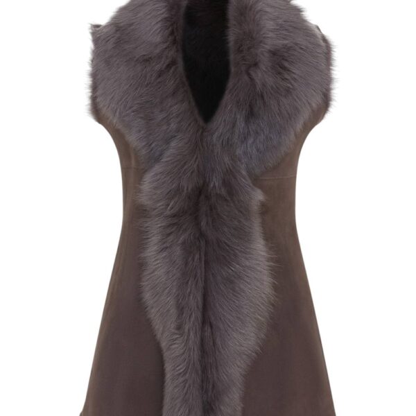 Infinity Leather Women's Toscana Sheepskin Long Gilet-Sorocaba in Grey | Size: 8