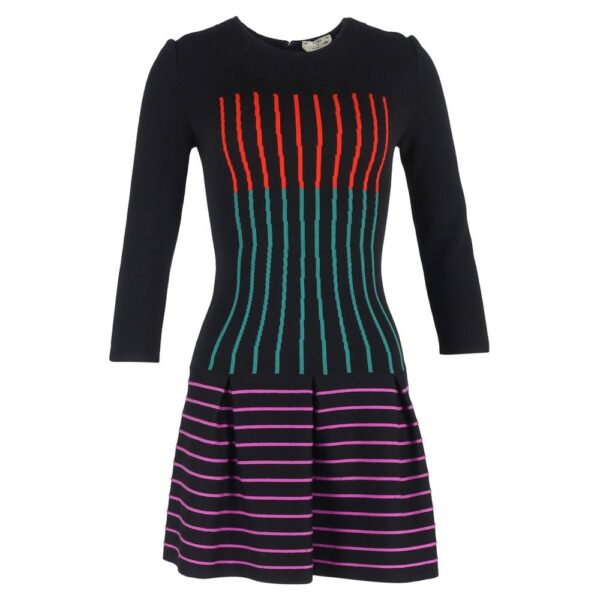 Fendi Women's Preloved Striped Mini Flared Dress in Wool | Size: 36