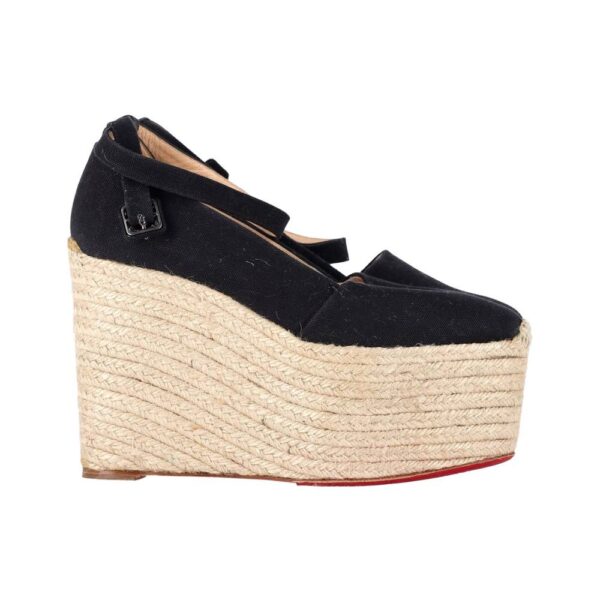 Christian Louboutin Women's Preloved Dehia Espadrille Platform Wedge Black Canvas | Size: 8