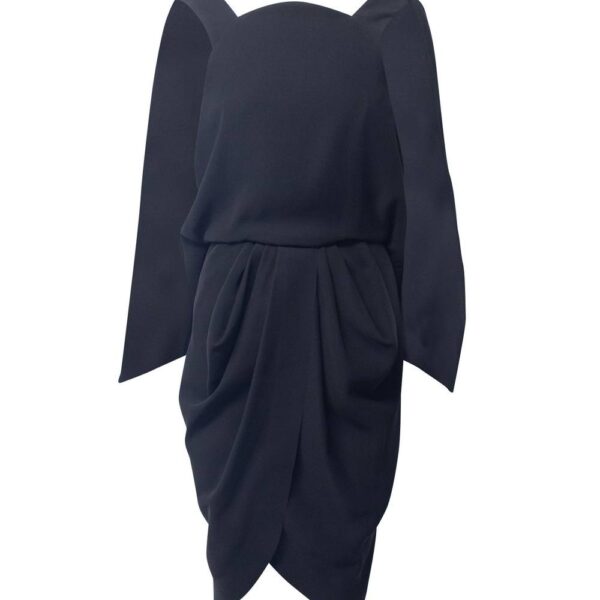 Balenciaga Women's Preloved Low Back Draped Cape Dress in Black Polyester | Size: 34