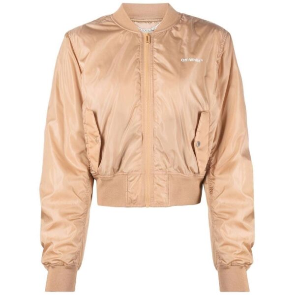 Off-White Women's Diag Light Brown Bomber Jacket in White | Size: XS