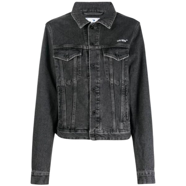 Off-White Women's Diag Design Regular Fit Dark Grey Denim Jacket | Size: Small