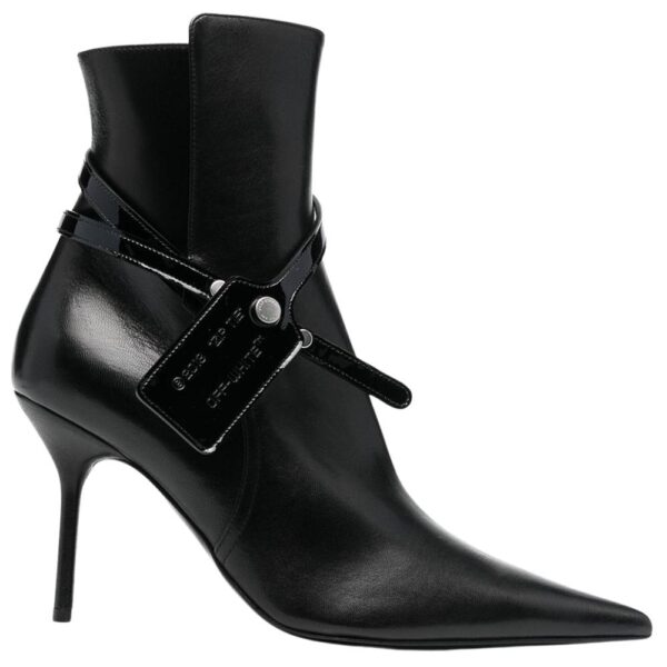 Off-White Women's Nappa Calf Zip Tie Black Heels | Size: 4