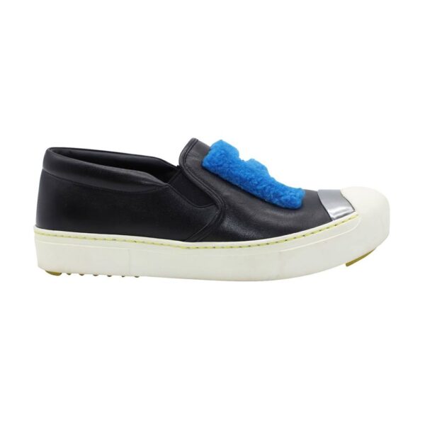 Fendi Women's Preloved FF Shearling Fur Slip-On Sneaker in Black Leather | Size: 4