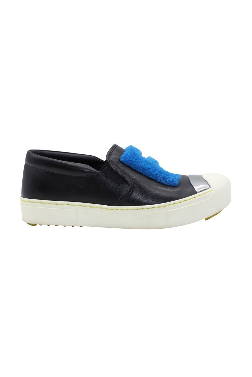 Fendi Women's Preloved FF Shearling Fur Slip-On Sneaker in Black Leather | Size: 4